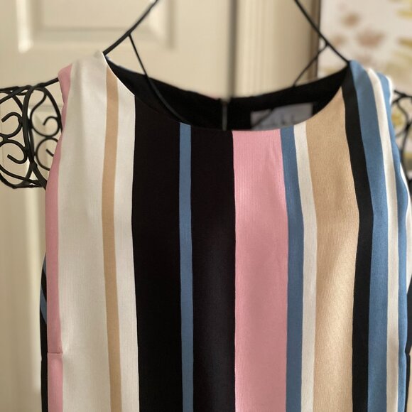 Nicole Miller Dress Ruffle Hem Multi Stripe Pink Size 10 - Picture 5 of 6